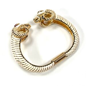 Vintage Kenneth Jay Lane KJL Gold and White Enamel Red Jewel Rams Head Bracelet